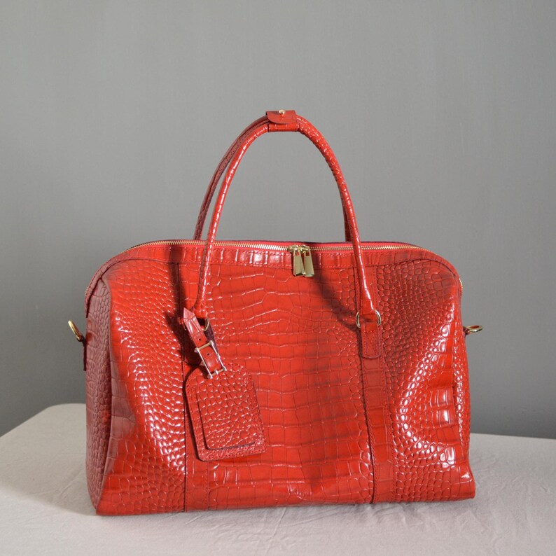 Borsa da viaggio in vera pelle rossa, borsone in pelle per donna, grande borsa da viaggio in pelle, borsa da weekend personalizzata