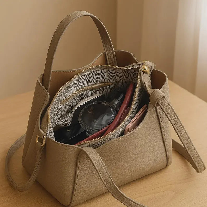 Borsa a secchiello retrò da donna – Borsa a tracolla in morbida pelle PU, borsa a mano capiente