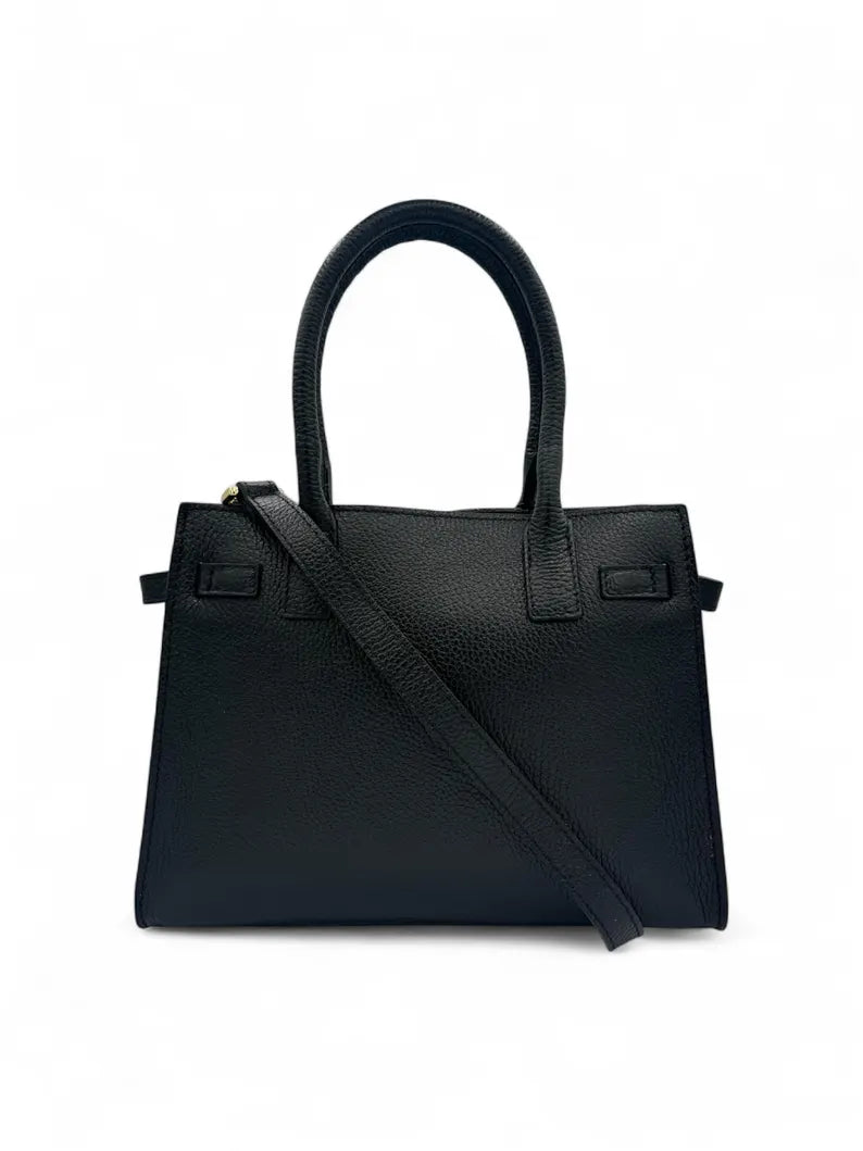 Borsa in Vera Pelle Togo fatta a mano, Genuine Togo Leather Bag – Made in Italy with Shoulder Strap and Gold Accessories