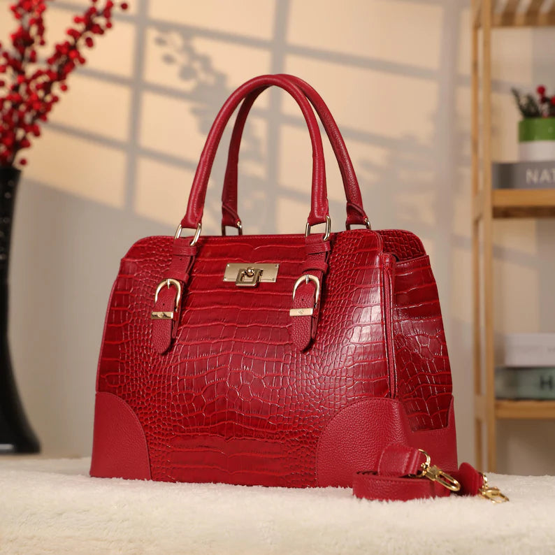 Borsa rossa in vera pelle di vacchetta con tracolla