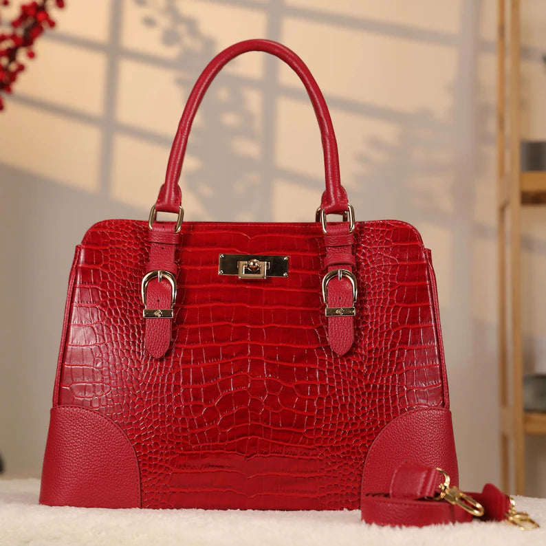 Borsa rossa in vera pelle di vacchetta con tracolla