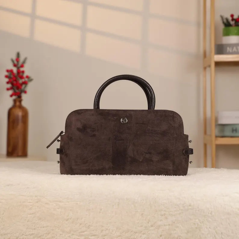 Borsa a mano in pelle scamosciata marrone, con tracolla, borsa per tutti i giorni, per tutte le stagioni