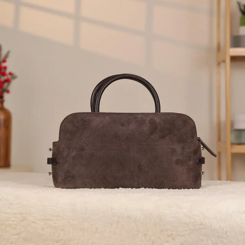 Borsa a mano in pelle scamosciata marrone, con tracolla, borsa per tutti i giorni, per tutte le stagioni