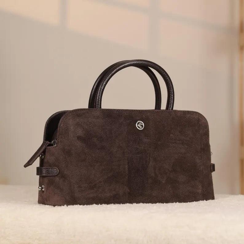 Borsa a mano in pelle scamosciata marrone, con tracolla, borsa per tutti i giorni, per tutte le stagioni