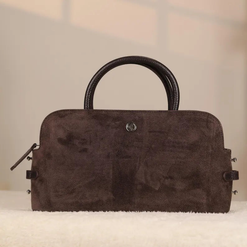 Borsa a mano in pelle scamosciata marrone, con tracolla, borsa per tutti i giorni, per tutte le stagioni
