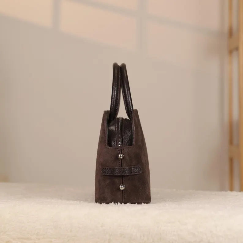 Borsa a mano in pelle scamosciata marrone, con tracolla, borsa per tutti i giorni, per tutte le stagioni
