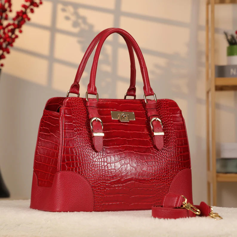 Borsa rossa in vera pelle di vacchetta con tracolla