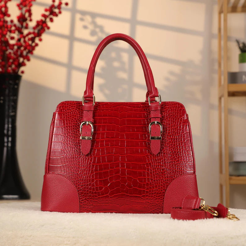 Borsa rossa in vera pelle di vacchetta con tracolla