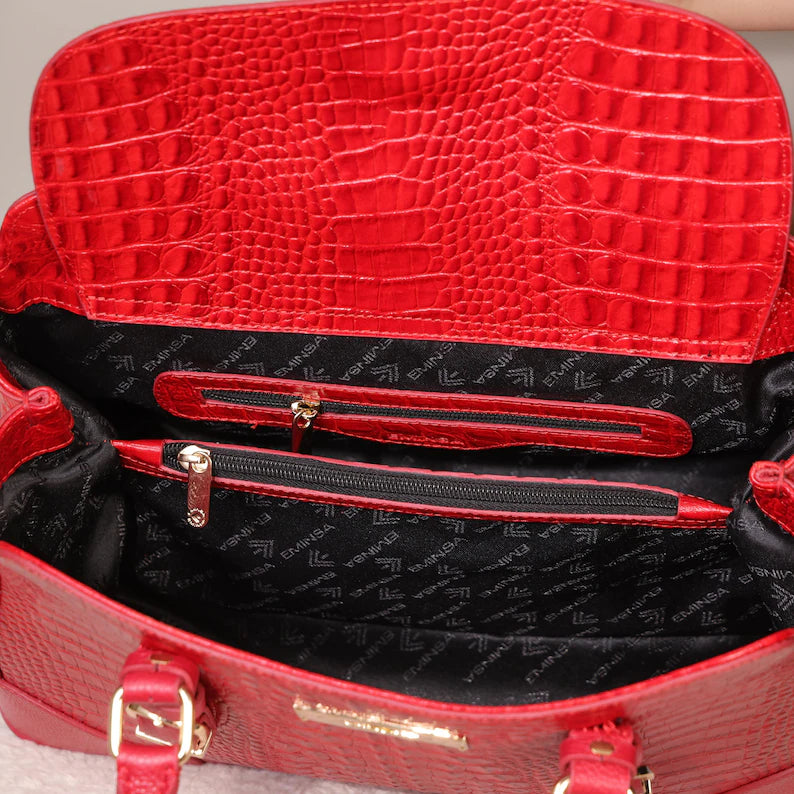 Borsa rossa in vera pelle di vacchetta con tracolla