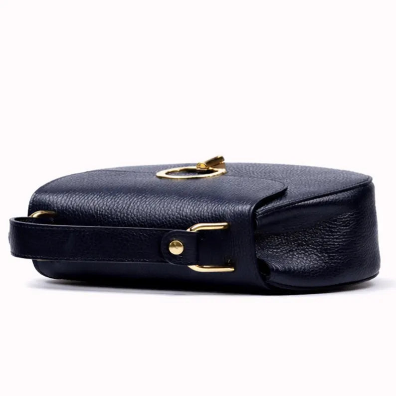 Borsa a tracolla blu navy in vera pelle italiana, realizzata a mano, elegante e raffinata, un regalo perfetto per lei.