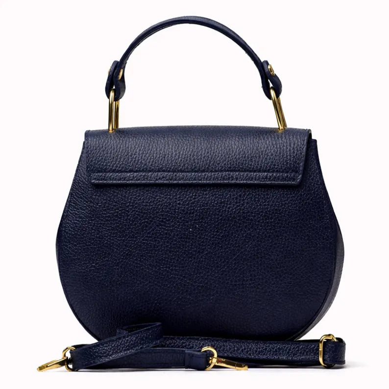 Borsa a tracolla blu navy in vera pelle italiana, realizzata a mano, elegante e raffinata, un regalo perfetto per lei.