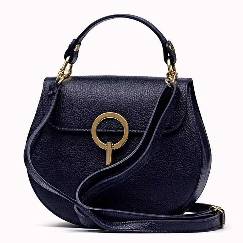 Borsa a tracolla blu navy in vera pelle italiana, realizzata a mano, elegante e raffinata, un regalo perfetto per lei.