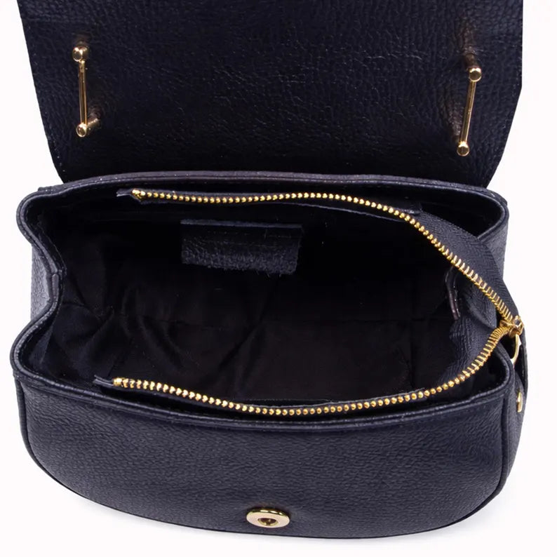 Borsa a tracolla blu navy in vera pelle italiana, realizzata a mano, elegante e raffinata, un regalo perfetto per lei.