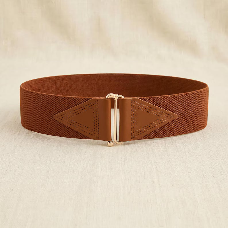 Cintura in pelle elasticizzata larga, cintura minimalista di lusso da donna con fibbia dorata, cintura elasticizzata per abiti.
