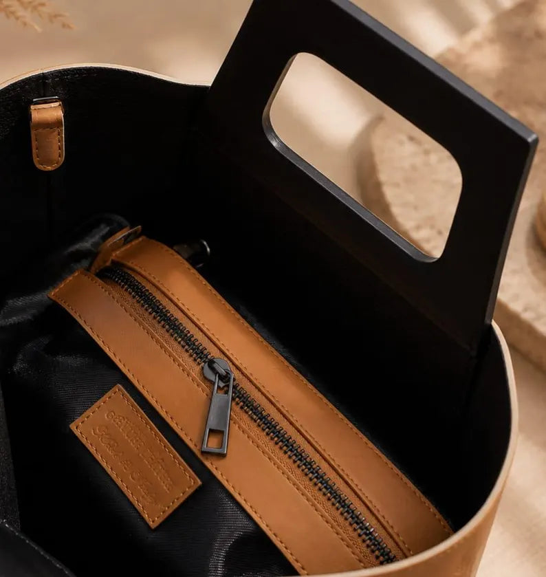 orsa a mano in pelle CARLA | Borsa geometrica in pelle italiana | Borsa tote color block | Made in Italy | Borsa di lusso