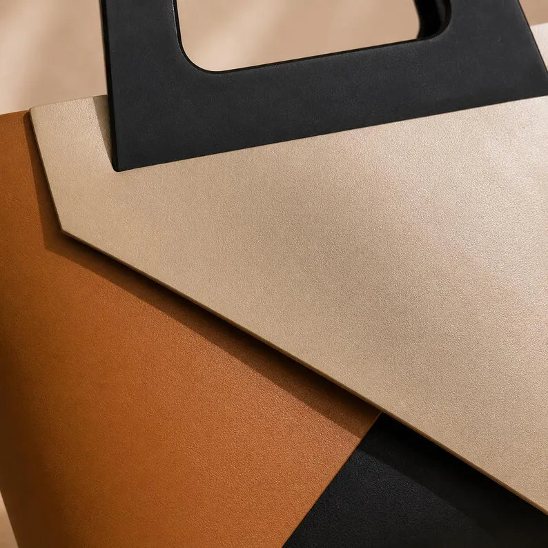 orsa a mano in pelle CARLA | Borsa geometrica in pelle italiana | Borsa tote color block | Made in Italy | Borsa di lusso