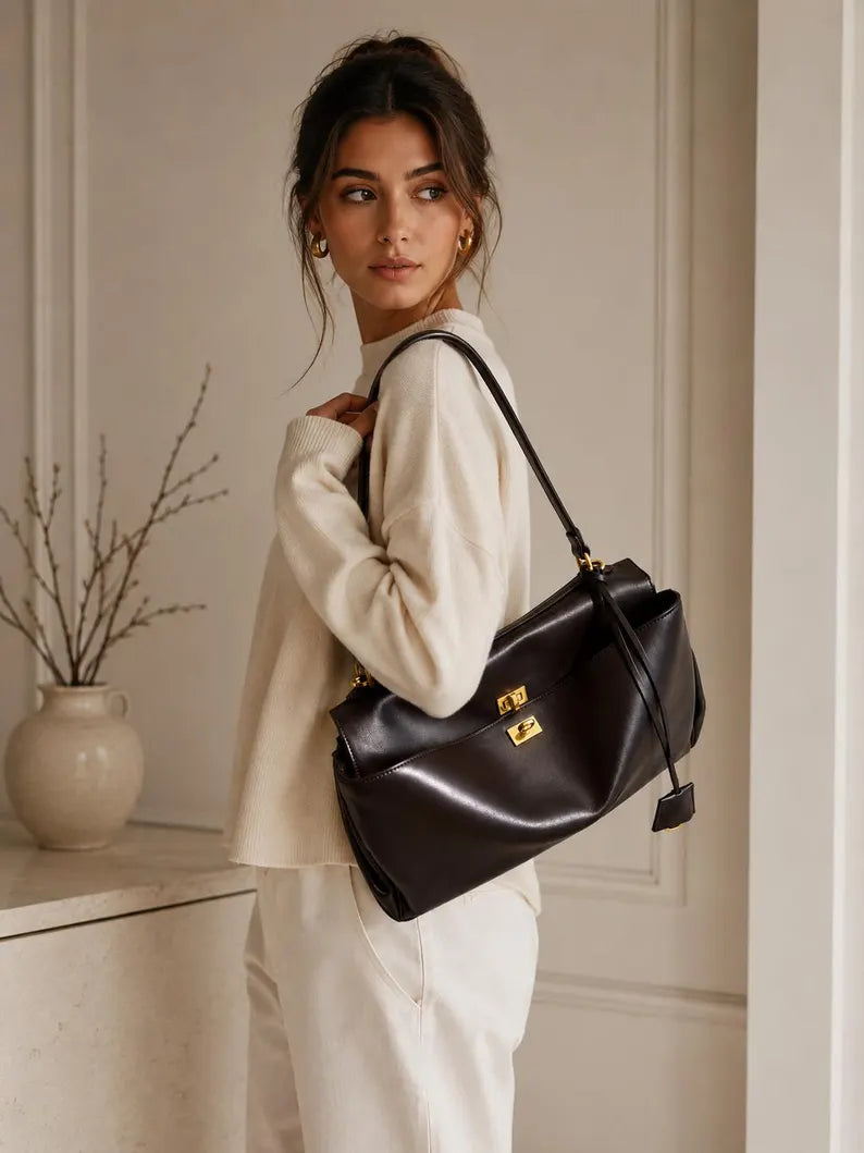 Borsa tote in pelle italiana da donna, borsa a tracolla, borsa minimalista per tutti i giorni, borsa da lavoro, Made in Italy