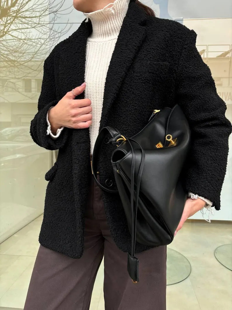 Borsa tote in pelle italiana da donna, borsa a tracolla, borsa minimalista per tutti i giorni, borsa da lavoro, Made in Italy
