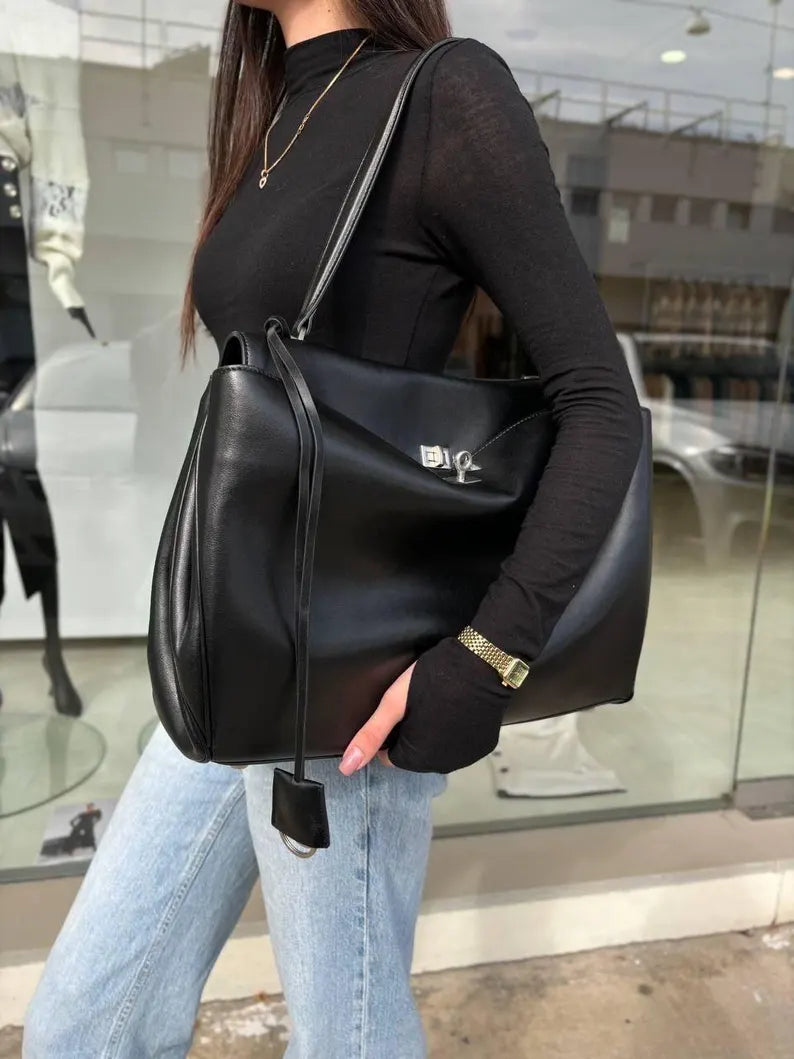 Borsa tote in pelle italiana da donna, borsa a tracolla, borsa minimalista per tutti i giorni, borsa da lavoro, Made in Italy
