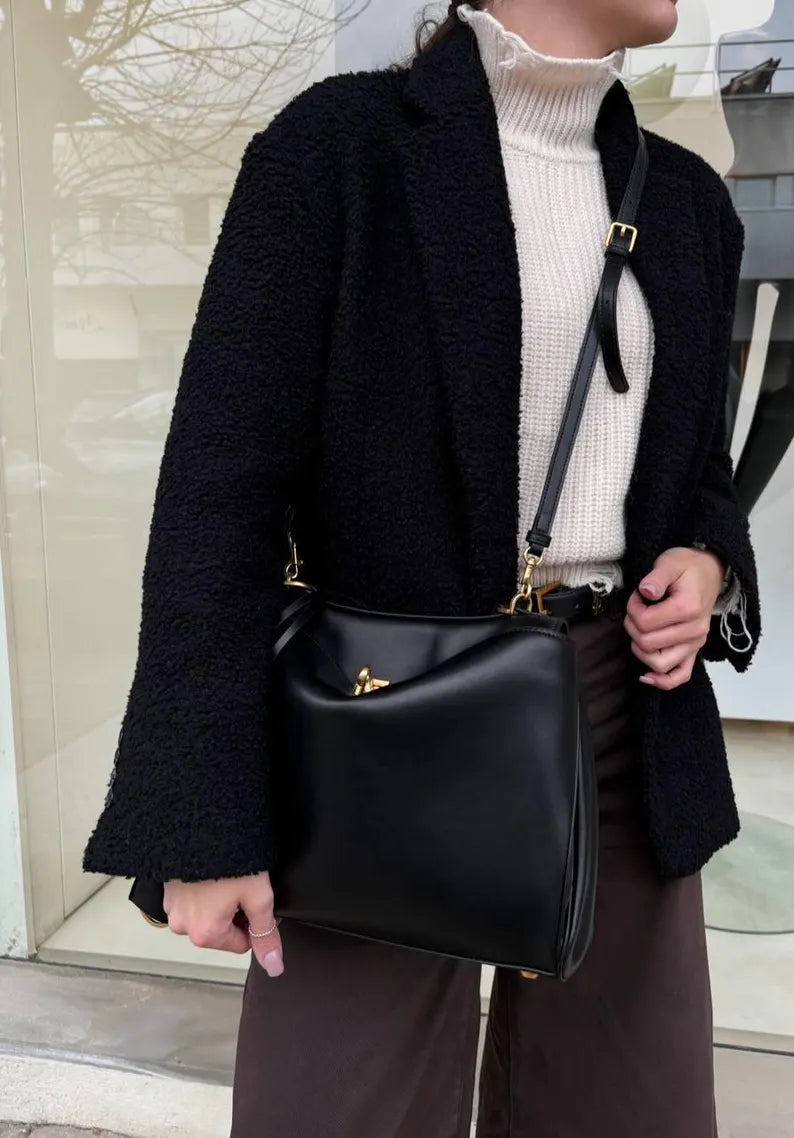Borsa tote in pelle italiana da donna, borsa a tracolla, borsa minimalista per tutti i giorni, borsa da lavoro, Made in Italy