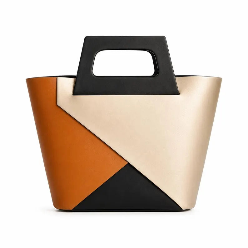 orsa a mano in pelle CARLA | Borsa geometrica in pelle italiana | Borsa tote color block | Made in Italy | Borsa di lusso