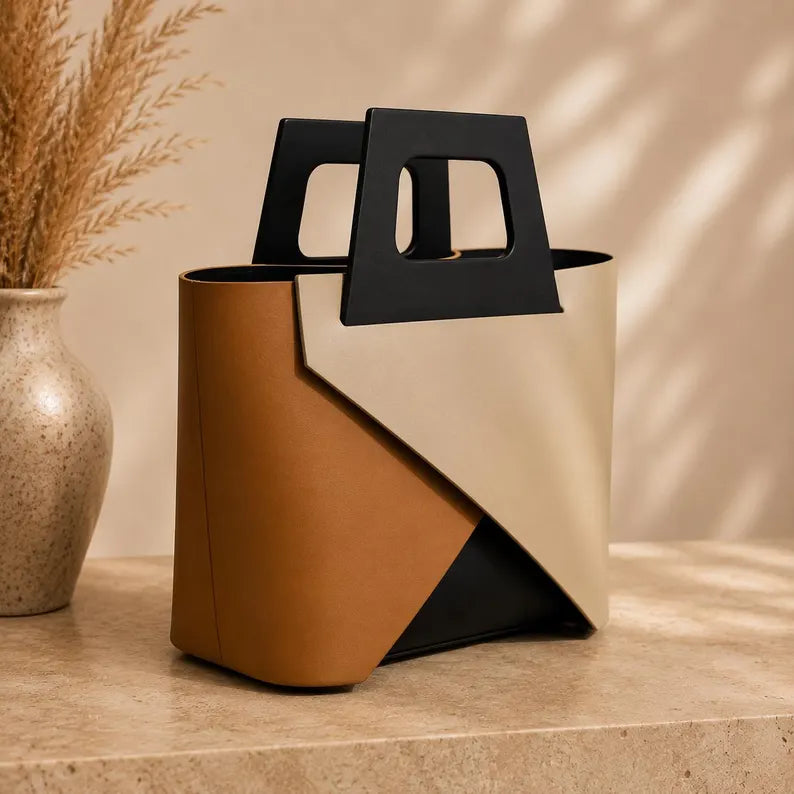 orsa a mano in pelle CARLA | Borsa geometrica in pelle italiana | Borsa tote color block | Made in Italy | Borsa di lusso